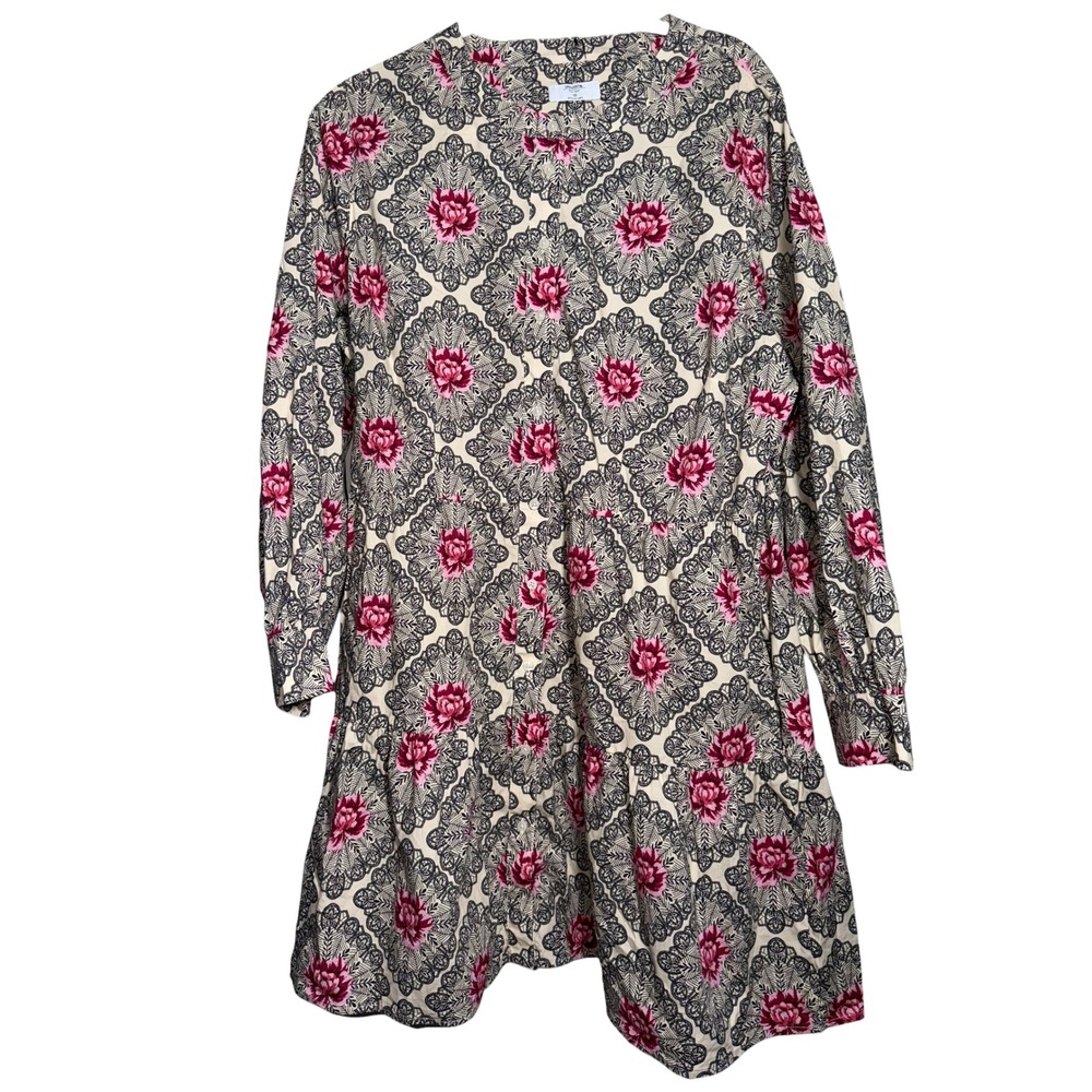 UNTUCKit Solange Dress Womens 16 Floral Medallion Long Sleeve Cotton Stretch‎